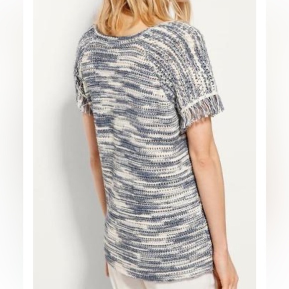 Massimo Dutti crochet open knit top tassel fringe trim blue cream boho medium - Picture 7 of 16